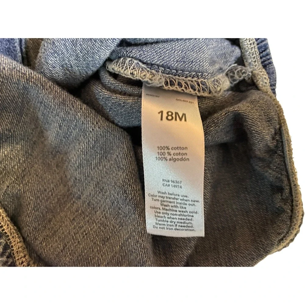 OshKosh Bgosh Baby Blue Denim Long Sleeve Button Front Bodysuit 18M One Piece
